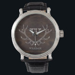 Rustic Brown Antler Monogrammed Groomsman Gift Watch<br><div class="desc">Give your wedding party a gift that’s both practical and memorable with our rustic yet elegant Walnut Brown Deer Antler Watch. Designed with a minimalist face featuring intricately sketched deer antlers, each watch can be personalised with initials or a groomsman’s or best man’s name for a lasting keepsake. Inspired by...</div>