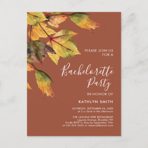 Rustic Brown Autumn Foliage Bachelorette Party Invitation Postcard
