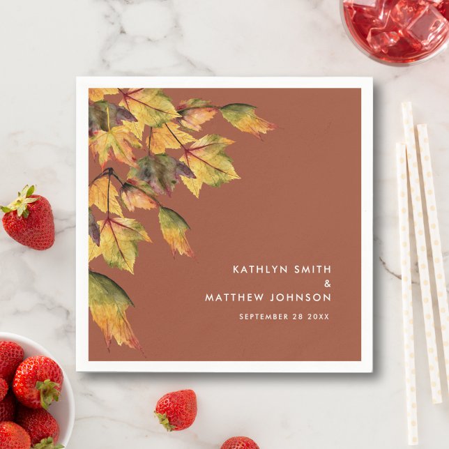 Rustic Brown Autumn Foliage Fall Wedding Party Napkin (Creator Uploaded)
