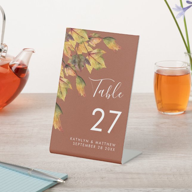 Rustic Brown Autumn Foliage Fall Wedding Pedestal Sign (Creator Uploaded)