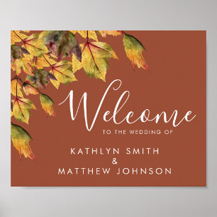 Rustic Brown Autumn Foliage Fall Wedding Welcome Poster
