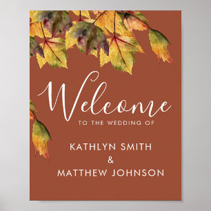 Rustic Brown Autumn Foliage Fall Wedding Welcome Poster