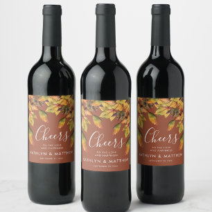 Rustic Brown Autumn Foliage Fall Wedding Wine Label