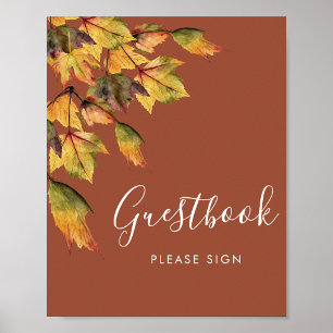 Rustic Brown Autumn Foliage Wedding Guestbook 