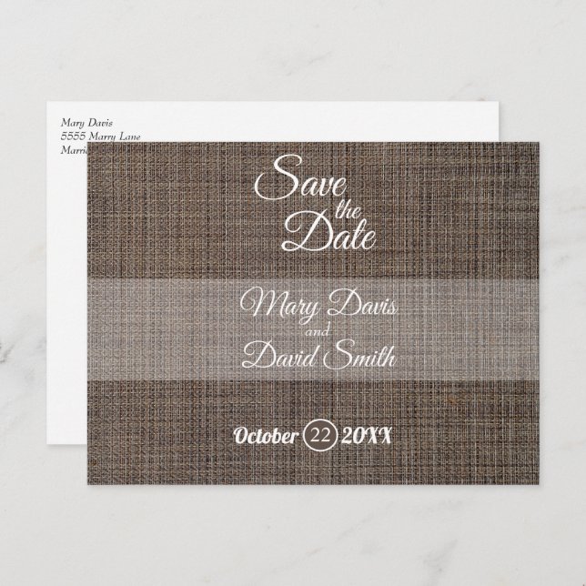 Rustic Brown Background Save The Date Postcard (Front/Back)