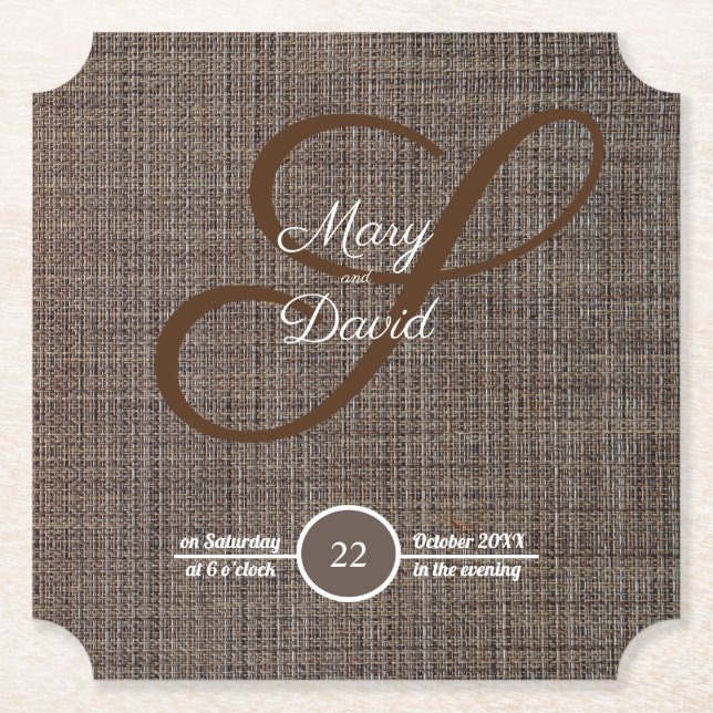 Rustic Brown Background Wedding Paper Coaster (Front)