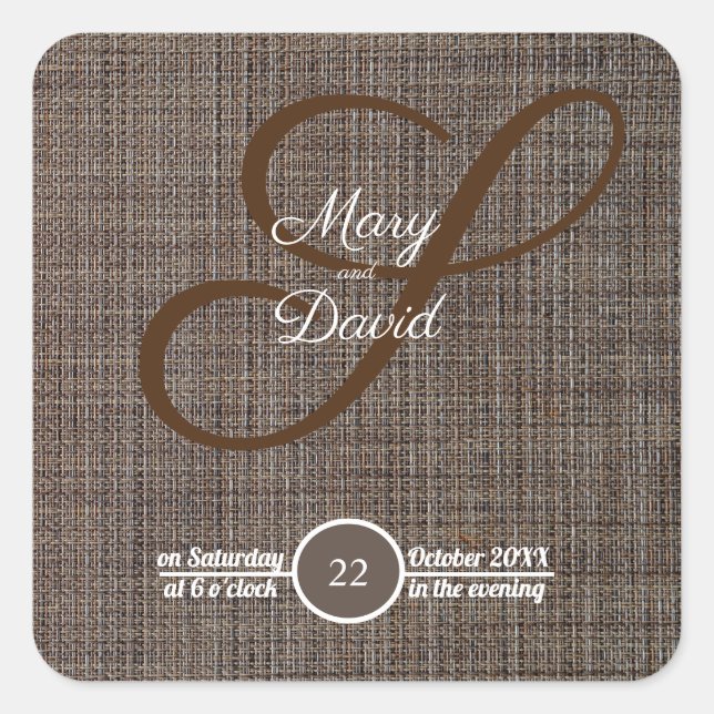 Rustic Brown Background Wedding Stickers (Front)