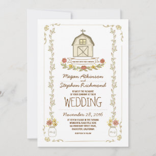 rustic brown barn wedding invitations