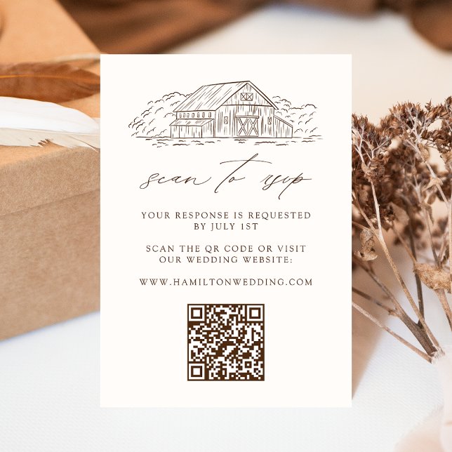 Rustic Brown Barn Wedding QR Code Website RSVP Enclosure Card (Creator Uploaded)