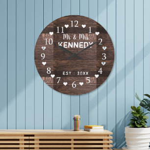Rustic Brown Barn Wood Wedding Large Clock