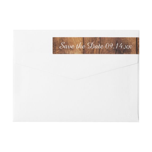 Rustic Brown Barn Wood Wedding Save the Date Wrap Around Label (Back)
