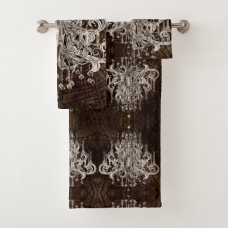 Rustic Brown Barnood Country Crystal Chandelier Bath Towel Set