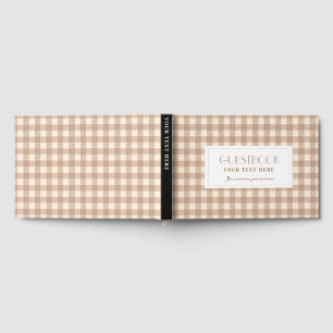 Rustic brown beige gingham plaid checked guest book