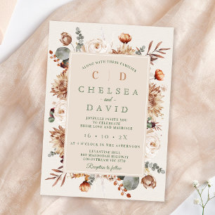 Rustic Brown Beige Monogram Floral Wedding  Invitation