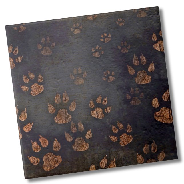 Rustic Brown Black Paw Pattern Ceramic Tile (Creator Uploaded)