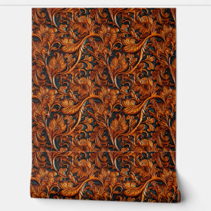 Rustic Brown black tooled leather  Wallpaper
