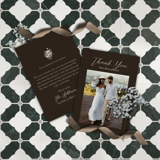 Rustic Brown Botanical Wedding Thank You Card (Rustic Brown Botanical Wedding Thank You Card)