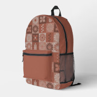 Rustic Brown Burlap Flowers Leave Printed Backpack