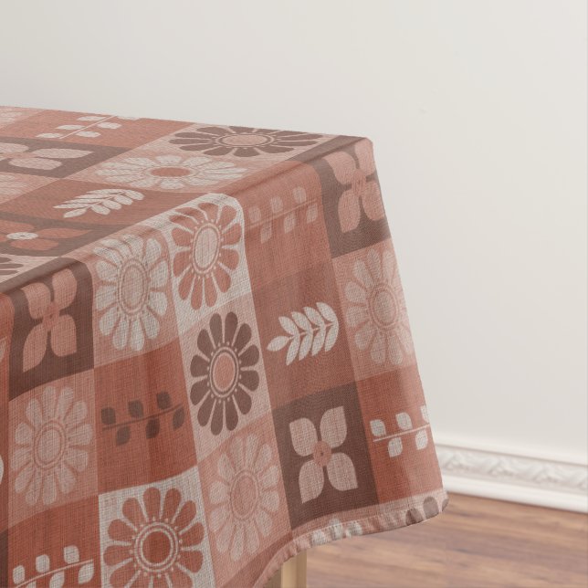 Rustic Brown Burlap Flowers Leaves Tablecloth (In Situ)