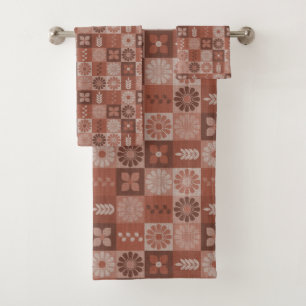 Rustic Brown Burlap Flowers Leaves Towel Set