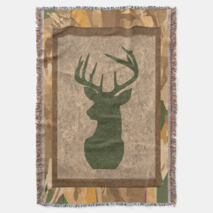 Rustic Brown Camouflage Blanket with Deer