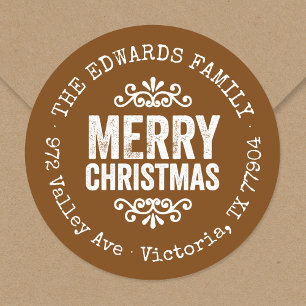 Rustic Brown Christmas Circle Return Address Label