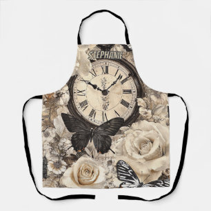 Rustic Brown Compass Butterfly Botanical Apron