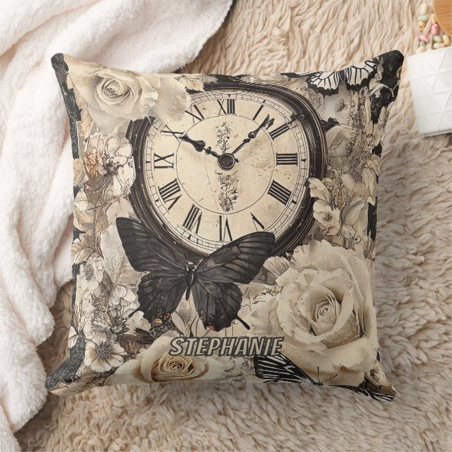 Rustic Brown Compass Butterfly Botanical Cushion (Blanket)