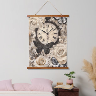 Rustic Brown Compass Butterfly Botanical Hanging Tapestry