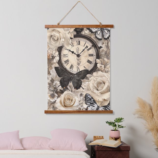 Rustic Brown Compass Butterfly Botanical Hanging Tapestry (Bedroom)