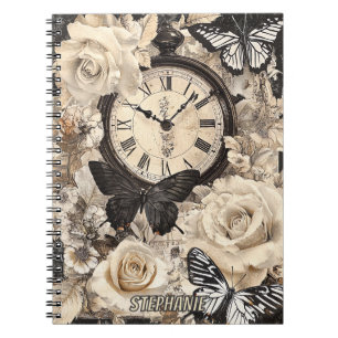 Rustic Brown Compass Butterfly Botanical Notebook