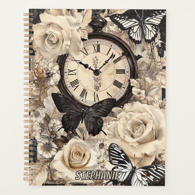 Rustic Brown Compass Butterfly Botanical Planner (Front)