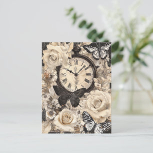 Rustic Brown Compass Butterfly Botanical Postcard
