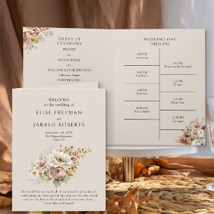 Rustic Brown Country Floral Wedding Program