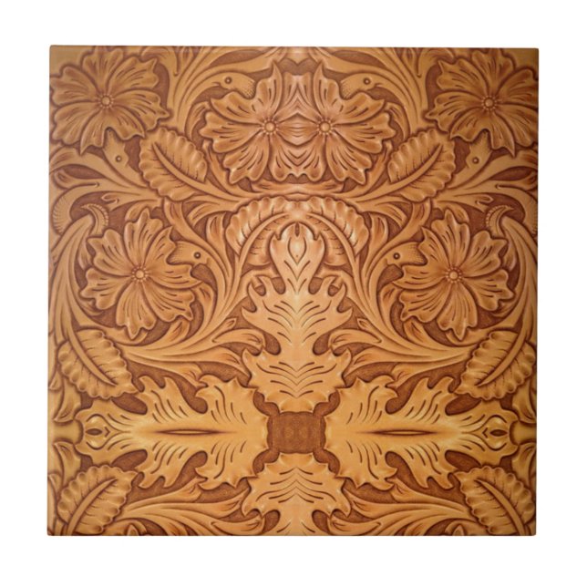 Rustic brown cowboy fashion western leather ceramic tile (Front)