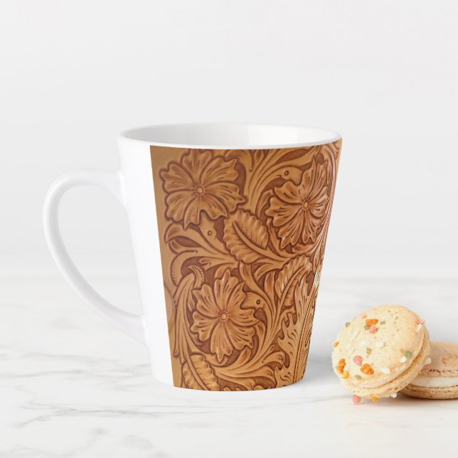 Rustic brown cowboy fashion western leather latte mug (In Situ)