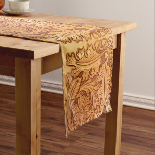 Rustic brown cowboy fashion western leather short table runner
