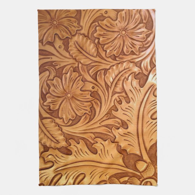 Rustic brown cowboy fashion western leather tea towel (Vertical)