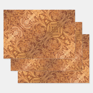 Rustic brown cowboy fashion western leather wrapping paper sheet