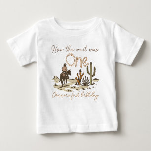 Rustic Brown Cowboy How West Was One 1st Birthday  Baby T-Shirt