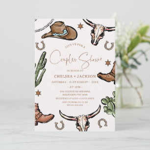 Rustic Brown Cowboy Western Couple Shower Bridal Invitation