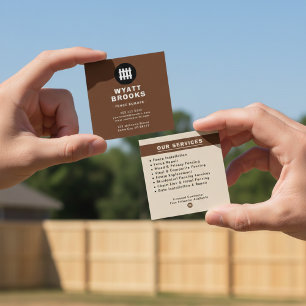 Rustic Brown & Cream Fence Builder Square Business Card