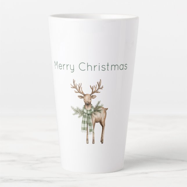 Rustic Brown Cream Green Deer Christmas Latte Mug (Front)