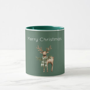 Rustic Brown Cream Green Deer Mug