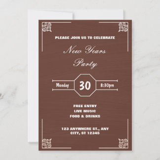 Rustic Brown Decorated Christmas New Year Invitation