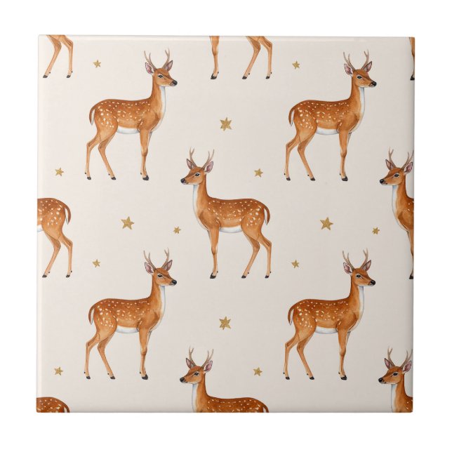 Rustic Brown Deer on Warm Ivory Ceramic Tile (Front)