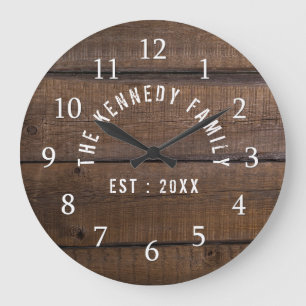 Rustic Brown Distressed Wood Farmhouse Family  Large Clock