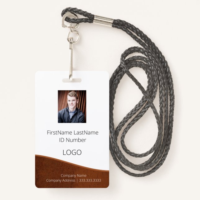 Rustic Brown Employee ID Badge with Barcode (Front with Lanyard)
