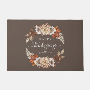 Rustic Brown Fall Leaves Happy Thanksgiving Doormat
