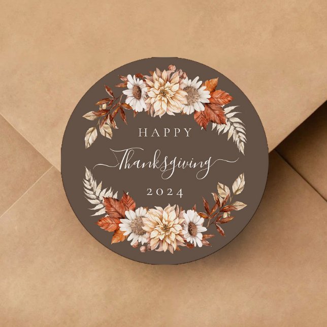 Rustic Brown Fall Leaves Thanksgiving Classic Round Sticker (Rustic Brown Fall Leaves Thanksgiving Classic Round Sticker)